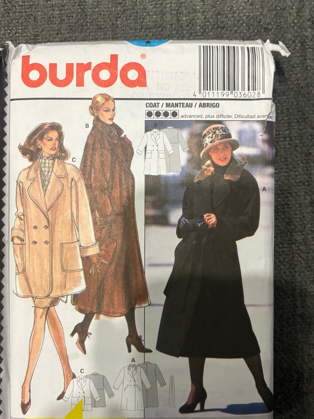 Vintage Women's Long Black Coat Pattern - Size 10-20 Burda